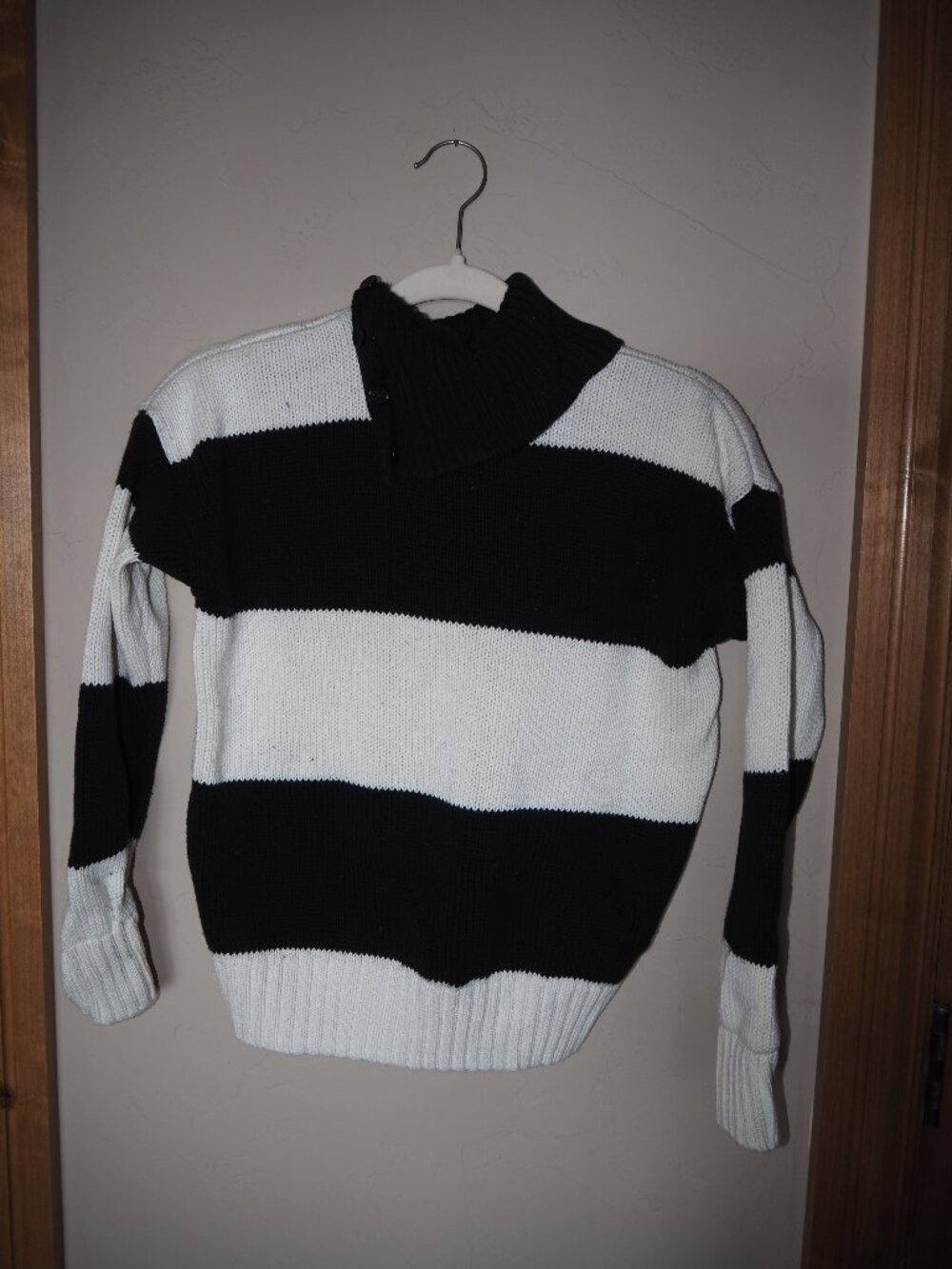 Polo Ralph Lauren Black White Striped Shawl Collar Sweater